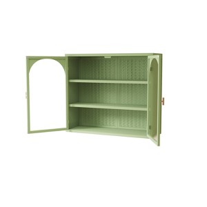 FONTOI 27.56" Glass Doors Modern Two-door Wall Cabinet with Three-tier Storage for Entryway Living Room Bathroom, Green, 9.06"*23.62"*27.56" - 1 of 4