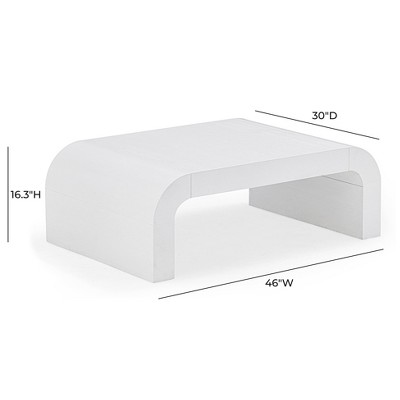 White Acacia Wood Rectangular Coffee Table with Rounded Legs