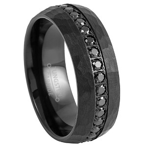 Jewelry Avalanche Black IP Eternity CZ Hammered Dome Tungsten Carbide Wedding Band, Comfort-fit, 8mm - 1 of 4