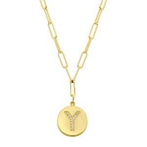 Adornia Tarnish Resistant 14k Gold Plated Pave Crystal Initial Disc Paperclip Necklace - 1 of 3