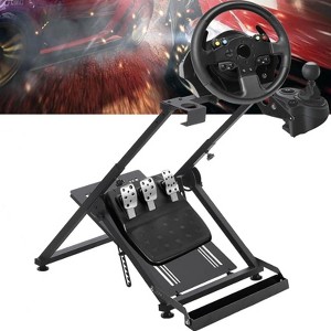 Racing Wheel Stand with Shifter Bracket - Height Adjustable Foldable Simulator Stand, Universal Carbon Steel Frame for Logitech/Thrustmaster/Fanatec - 1 of 4