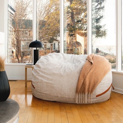 XXL Vanilla Latte Corded Plush Bean Bag Chair with Removable Cover