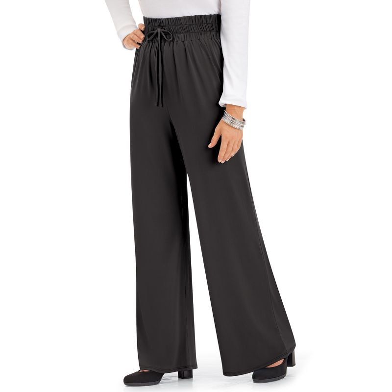 Collections Etc Drawstring Wide Leg Palazzo Pants with Elasticized Waist, 2 of 6