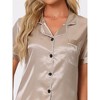 cheibear Women's Soft Satin Button Down with Capri Pants Lounge Pajama Set - 4 of 4