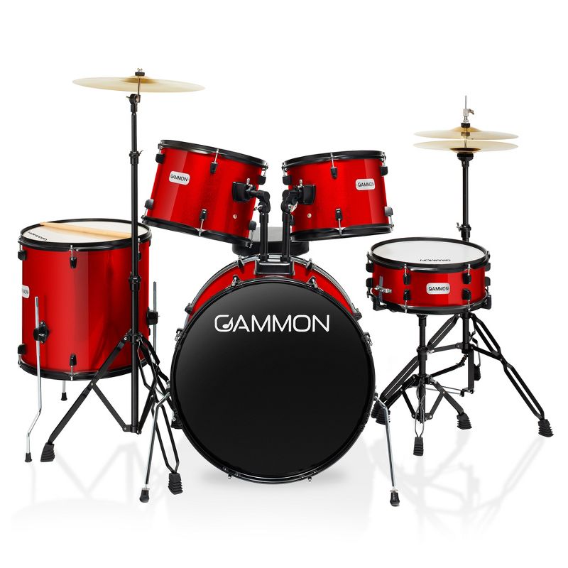 Gammon Percussion 5-Piece Complete Adult Drum Set - Full Size Beginner Kit w/ Stool & Stands, 1 of 8