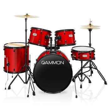 Gammon Percussion 5-Piece Complete Adult Drum Set - Full Size Beginner Kit w/ Stool & Stands