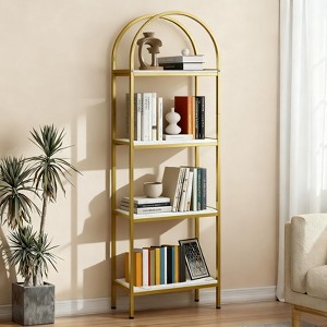 Bookshelf, Arched Bookshelf Bookcase, Industrial Open Book Shelves for Living Room, Modern Freestanding Display - 1 of 4