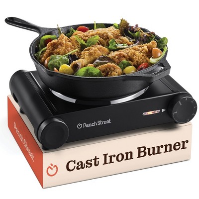 Peach Street Electric Stovetop Hot Plate Burner 1800W Glass Cast Iron Portable Stove Burners Cool Touch Handle Cooktop Temperature Controls Electric