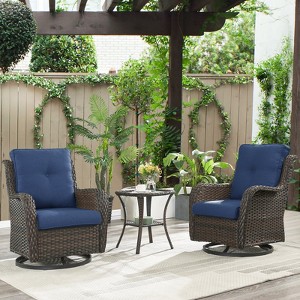 Belord 3PCS Patio Furniture Set with Swivel Chairs, All Weather Brown Wicker Bistro Set Outdoor Swivel Rocker Set of 2 with Side Table - 1 of 4
