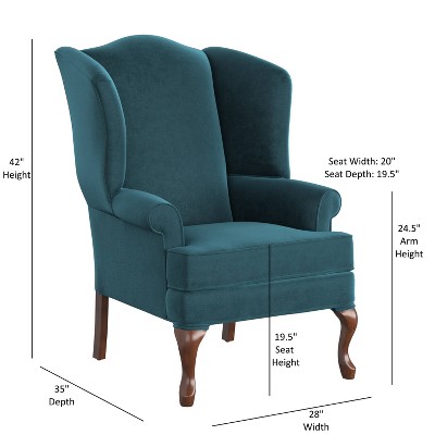 Elizabeth Ocean Blue Velvet-Feel Microfiber Wingback Chair
