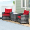 Tangkula 5-Piece Outdoor PE Rattan Conversation Set Wicker Patio Furniture Set with Cushion Ottoman & Coffee Table Red - 2 of 4