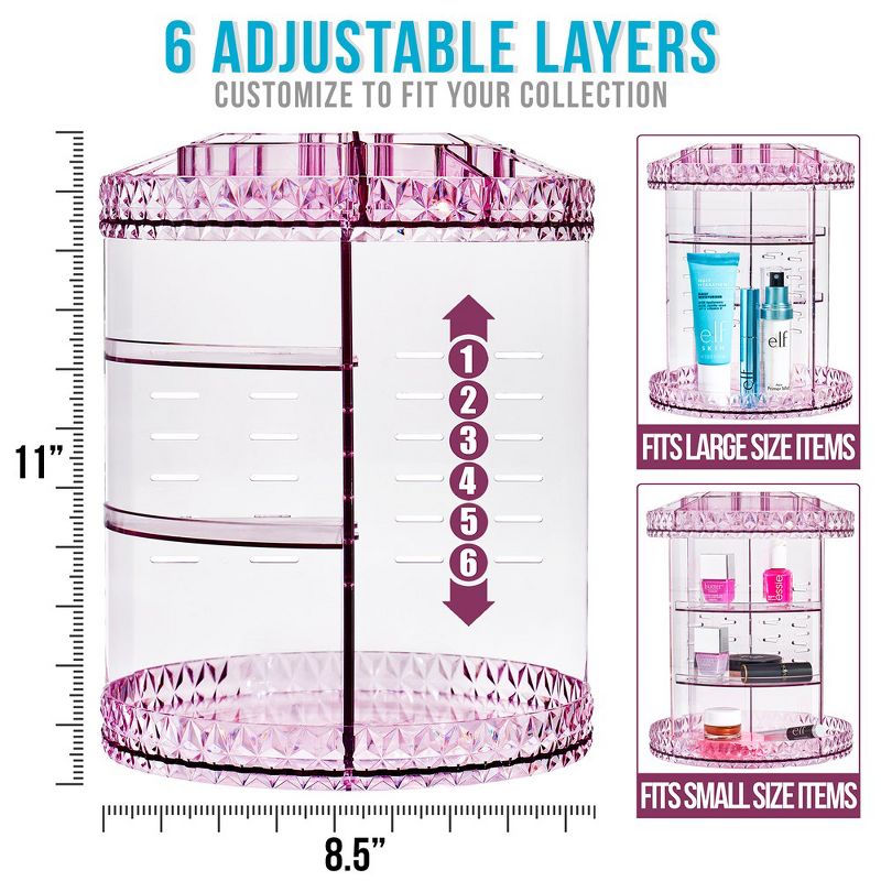 Sorbus 360 Rotating Makeup Organizer - Spinning cosmetics organizer, Adjustable Shelves for Make Up, Perfume & more (Purple), 3 of 17