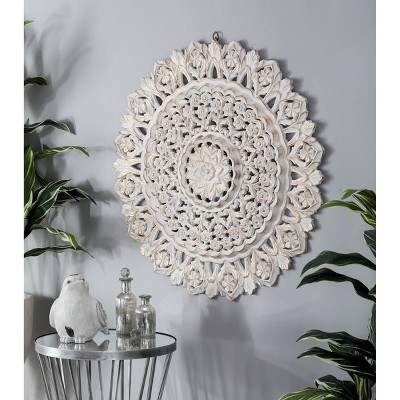 Traditional Wood Ornamental Framed Wall Canvas White - Olivia & May
