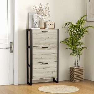 ZHUTA Industrial Shoe Cabinet with 3 Flip Drawers, Freestanding Shoe Storage Cabinet for 15 Pairs, Narrow Slim Shoe Rack for Entryway, Hallway - 1 of 4
