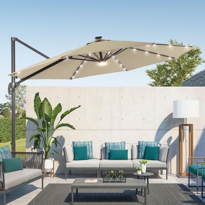 Sonkuki 11FT Round Offset Outdoor Patio Solar LED Cantilever Umbrella with Aluminium Pole