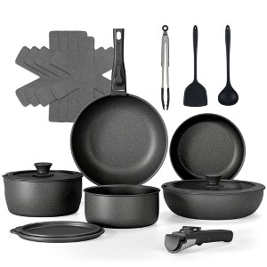 SUGIFT 18-Piece Ceramic Nonstick Cookware Set with Detachable Handles – Space-Saving & Oven Safe - 1 of 4