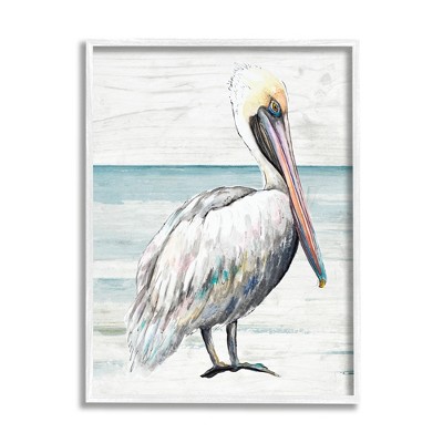 Stupell Industries Pelican Bird Beach Shoreline Framed Giclee Art