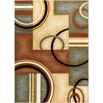 Hudson Waves Blue Brown Geometric Modern Casual Area Rug 5x7 ( 5'3 x 7'3  ) Easy to Clean Stain Fade Resistant Shed Free Abstract Contemporary