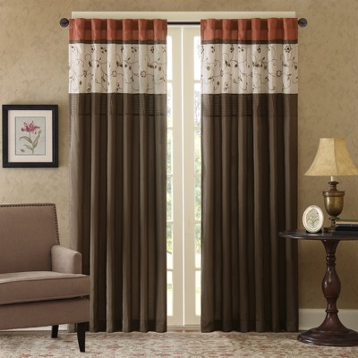 Spice Embroidered Ground Length Blackout Curtain Panel