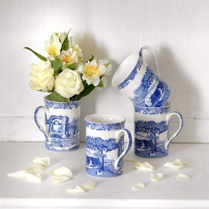 Spode Blue Italian Large Porcelain Coffee Mugs, Set of 4, 12 oz, Blue/White, 2 of 4
