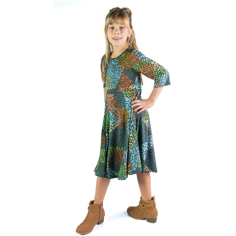 24seven Comfort Apparel Green Knee Length Fit and Flare Girls Comfortable Party Dress, 2 of 5