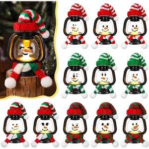 12 Pack Christmas Snowman Decoration Mini Snowman Lantern with Hats and Scarves - 1 of 4