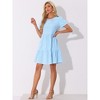 Allegra K Women's Puff Short Sleeve Crew Neck High Waist Casual Tiered Dresses - 4 of 4