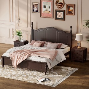 NicBex Full/Queen Vintage Platform Bed Frame with Headboard,Retro Style Wood Platform Bed,No Box Spring Needed,Easy Assembly,Walnut/White - 1 of 4