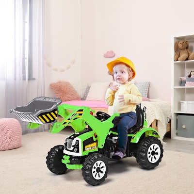 Green 12V Battery Powered Kids Ride-On Excavator Truck
