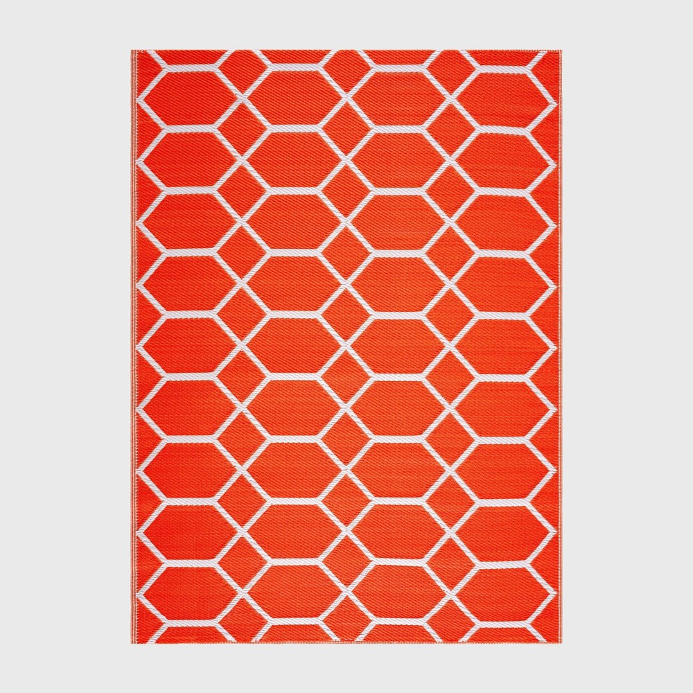 Photos - Area Rug Playa Rug 6'x9' Miami Recycled Plastic Rectangle Woven Indoor Outdoor Floor Mat Orange and White