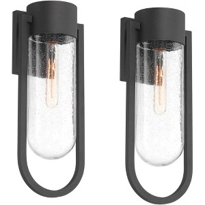 Possini Euro Design Villa Lane 18 1/2" High Modern Outdoor Wall Light Fixture Mount Porch House Exterior Set of 2 Weatherproof Black Clear Glass Shade - 1 of 4