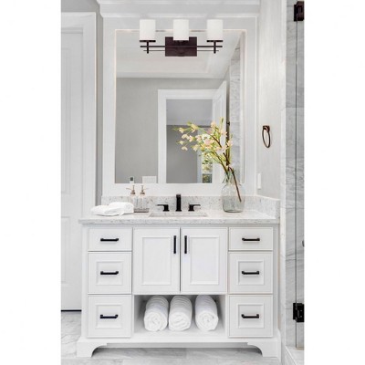 English Bronze 3-Light Vanity with White Opal Glass Shades