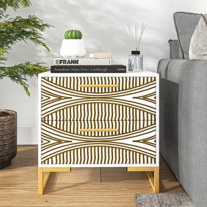 Hommoo Painted Printing End Table Bedside Table White - 1 of 4