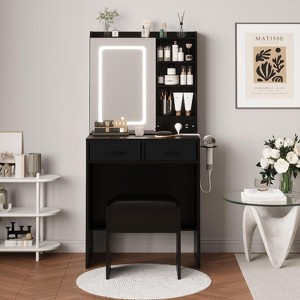 Makeup Vanity Desk with LED Mirror, Charging Station, Stool & Storage - 1 of 4