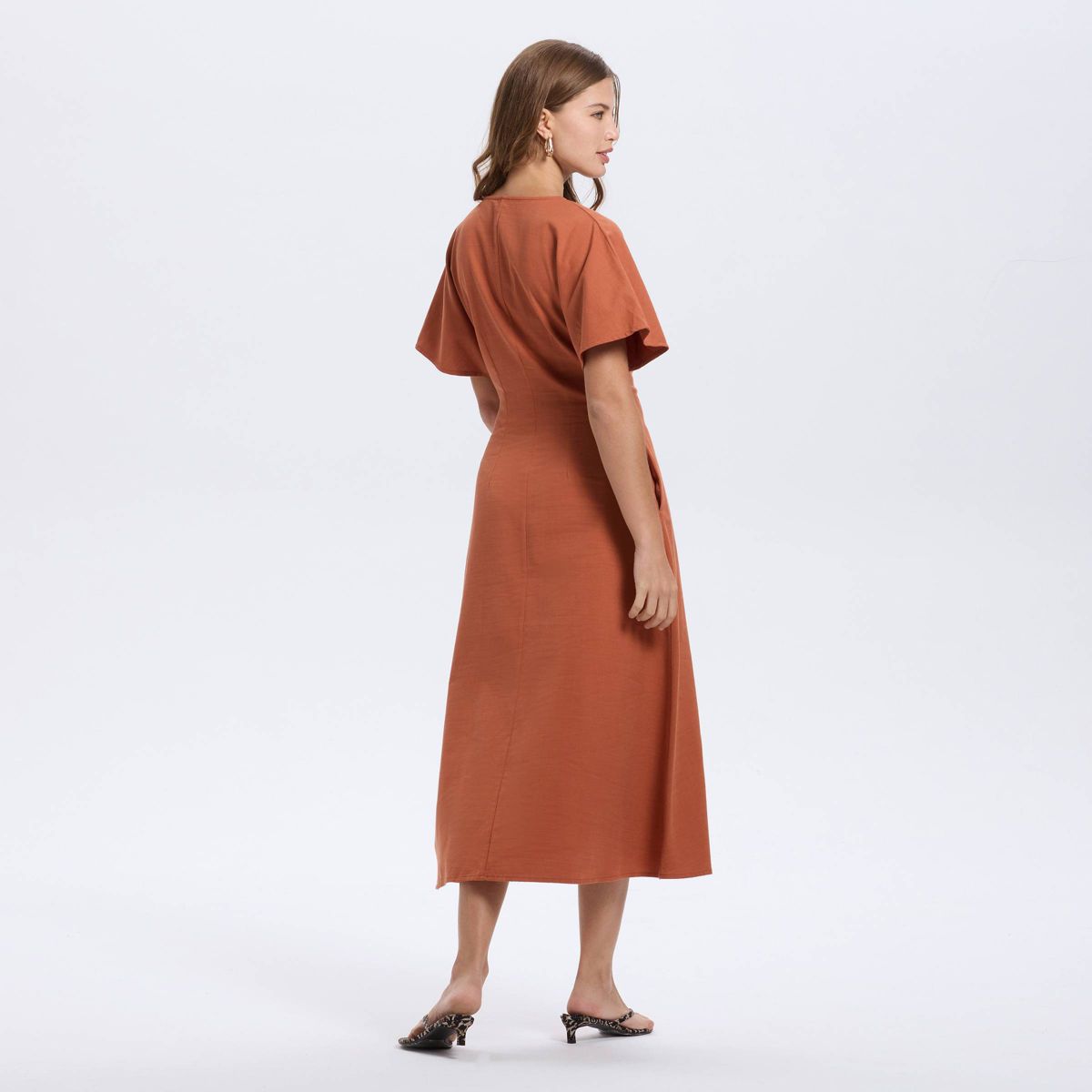 Women's Short Sleeve Button-Down Flared Midi A-Line Dress - A New Day™ - thumbnail 2