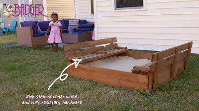 Natural Cedar Wood Sandbox with Convertible Benches