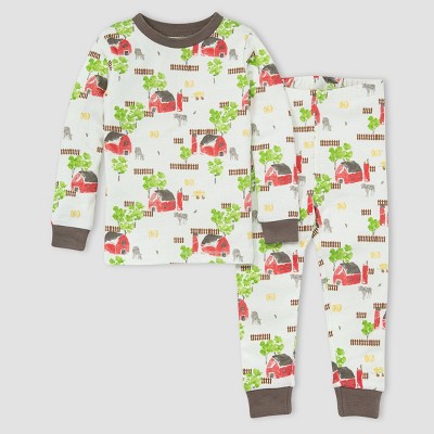 Burt's Bees Baby® Toddler Boys' 2pc Barnyard Scene Organic Cotton Snug Fit Pajama Set - Charcoal Gray