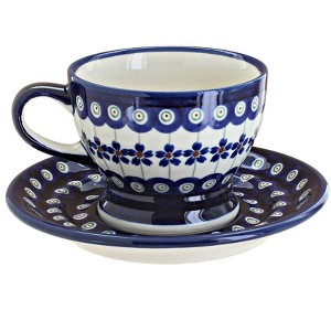Blue Rose Polish Pottery 1236-1237 Zaklady Pedestal Cup & Saucer - 1 of 1