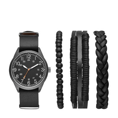 Men&#39;s Easy Read Field Strap Watch Set - Goodfellow &#38; Co&#8482; Black