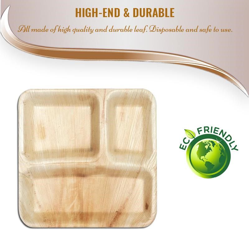 Smarty Had A Party 10" Square Palm Leaf 3-Partition Eco Friendly Disposable Dinner Plates (100 Plates), 5 of 10