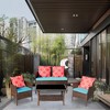 Chic Crate-4-Piece Outdoor PE Rattan Sectional Sofa Set - Sapphire Blue Cushioned Patio Furniture with Glass Table - 2 of 4