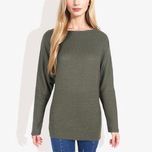 Anna-Kaci Women's Open Neck Waffle Knit Dolman Sleeve Side Slit Tunic Pullover for Casual Looks - 1 of 4