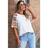 Amaryllis Women's Crochet Sleeve Top Relaxed Fit Boho Chic Short Sleeve Knit Detail Stylish Casual - 2 of 4