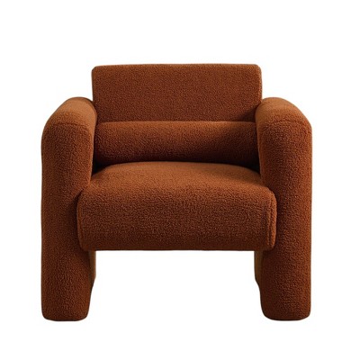 HomeRoots 31" Burnt Orange Boucle Upholstered Arm Chair And Toss Pillow