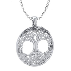 Slickblue Women’s Celtic Tree of Life Necklace in Sterling Silver with 18 Inch Box Chain, Round Pendant Design - 1 of 4