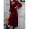 Women's V-Neck Velvet Dress Fall Winter Wrap Cocktail Party Dresses Long Sleeve Maxi Dress - 4 of 4