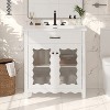 KWPZQEB Bathroom Vanity with Ceramic Sink, Vintage Vanity Cabinet w/ Vertical Striped Tempered Glass Doors & Adjustable Shelf, Floor Storage Cupboard - 2 of 4