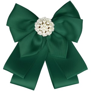 Elerevyo Women's Ribbon Brooch Necktie Pin Bow Tie with Pearl - 1 of 4