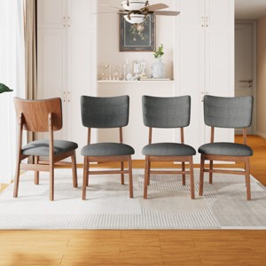 Set of 4 Mid-Century Modern Dining Chairs with Linen Upholstery and Rubber Wood Frame for Kitchen or Dining Room-Koiai - 1 of 4