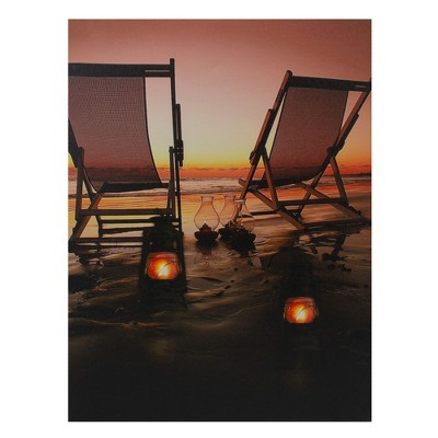 Northlight LED Lighted Sunset Beach Chairs with Lanterns Canvas Wall Art 15.75"